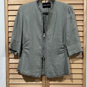 Giorgio Armani Elegant Sage Green Linen Blazer Size EU 42 Fiber Art Detail